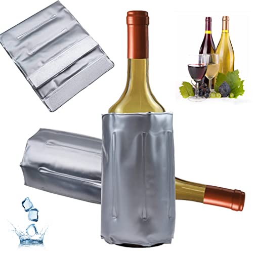 Ice Wine Sleeve, Ice Wine Bag, Wine Chiller, Wine Cooler Refrigerator, Wine Bottle Chiller Cooler for Red White Champagne or Sparkling. Gel Cooling Holder Freestanding Carrier Chilling, Set 2 - style: Silver Wine Sleeve