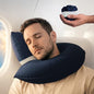 CANDY CANE Inflatable Neck Pillow for Airplane Travel with J-Shaped Design and 360° Support - Head, Neck & Chin Rest for Any Seat, Including Window Leaning - Compact Blow-Up Travel Pillow - color: Navy