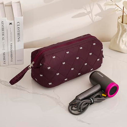 RSRSLEII Large Quilted Hair Tools Travel Bag with Bow Pattern,Waterproof Hair Styling Accessories Storage Case for Shark FlexStyle, Dyson Airwrap Hair Dryer, Curling Iron, Revlon Hair Tools(Wine Red) - color: 04Wine Red