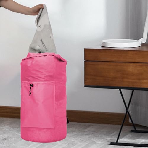 Laundry Bag Backpack Large Travel Laundry Bags with Shoulder Straps Durable Polyster Clothes Bag for College - color: Pink, size: Large