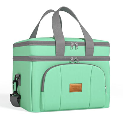 Rnivvi Lunch Box for Women, Double Decker Insulated Cooler Bag Lunch Bag Reusable Leakproof Tote Lunch Container with Strap for Work Family Picnic Hiking Camping, 18 Cans 12L, Large Adults, Green - color: Green