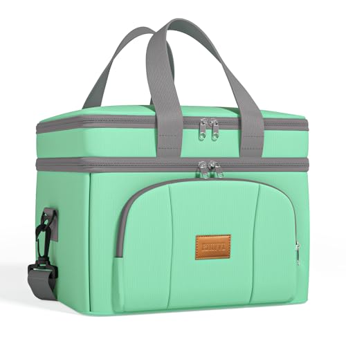 Rnivvi Lunch Box for Women, Double Decker Insulated Cooler Bag Lunch Bag Reusable Leakproof Tote Lunch Container with Strap for Work Family Picnic Hiking Camping, 18 Cans 12L, Large Adults, Green - color: Green