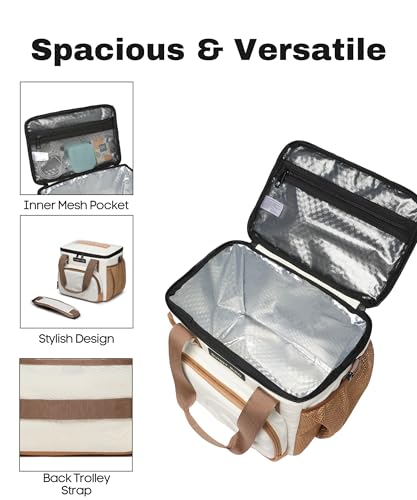 SUNNY BIRD 12L Large Insulated Lunch Bag, Leakproof and Foldable Lunch Cooler Box for Women Adult and Men, Fits 18 Cans (Ivory White 01) - color: Ivory White 01
