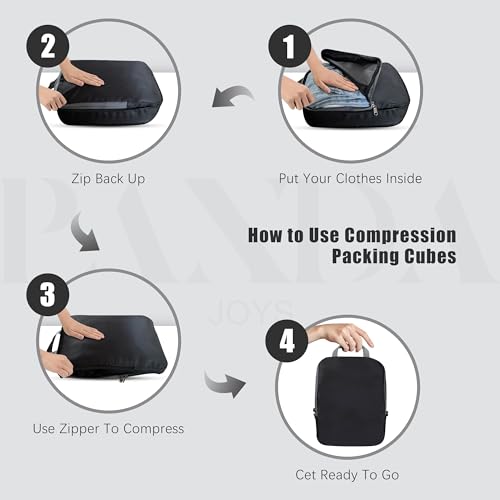 PANDA JOYS 4 Set Compression Packing Cubes Travel - Travel Accessories Expandable Packing Organizers for Carry On - Essentials Luggage Bags - Black - color: Black