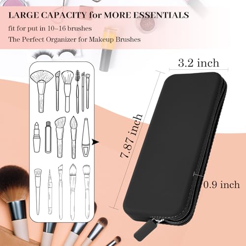 Sakolla Travel Makeup Brush Holder, Silicone Makeup Brush Bag with Zipper Closure, Makeup Brushes Organizer Case Washable Makeup Pouch Holder Case for Daily, Work, Essentials（Black） - color: Regular Black
