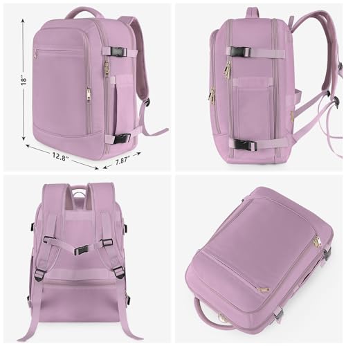 Rinlist Carry on Backpack, Flight-approved Backpack for Traveling, 40L Personal Item Travel Backpack, Purple - color: Purple