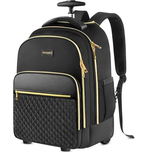 Arcoyard Rolling Backpack for Women, 17 inch Travel Laptop Wheeled Backpack with Anti Theft Zippers for Adults, Large Water Resistant Carryon Luggage Roller Bag Flight Approved for Work College, Black - color: Black, size: 17-inch