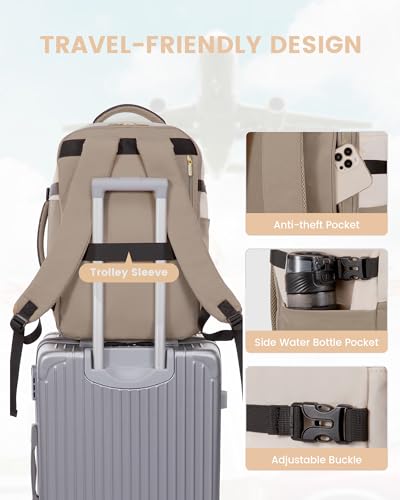LOVEVOOK Travel Backpack for Women, TSA Carry On Backpack Flight Approved Luggage, 40L Water Resistant Personal Item Daypack Large Weekender Bag fit 17 inch Laptop with 3 Cubes, Beige-khaki-black - color: Beige-khaki-black, size: 40L-17.3 Inch-4Pcs