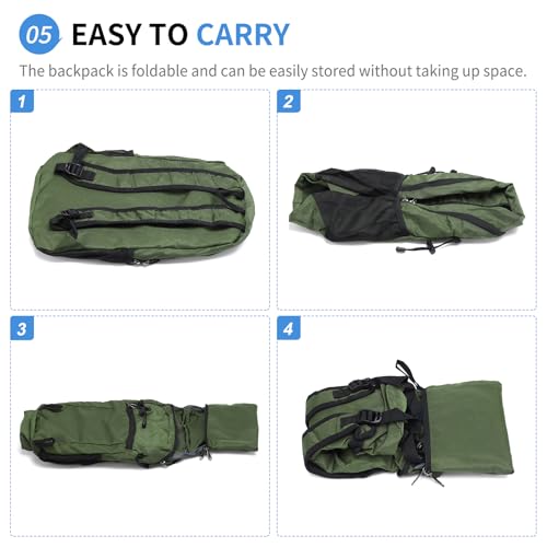 Hiking Daypack Packable, Camping Backpack Water Resistant Lightweight Polyester for Men Women Travel Outdoor - color: Dark Green