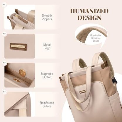GOLF SUPAGS Convertible Laptop Backpack for Women Casual Daypack Notebook Tote Bag for Work College Travel Leisure (Nut Latte) - color: Nut Latte