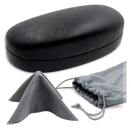 MyEyeglassCase Hard Sunglasses case - Women Glasses Case Holder - Large Durable Eyeglass Case Hard Shell with Pouch & Cloth - color: As113 Black and Pouch