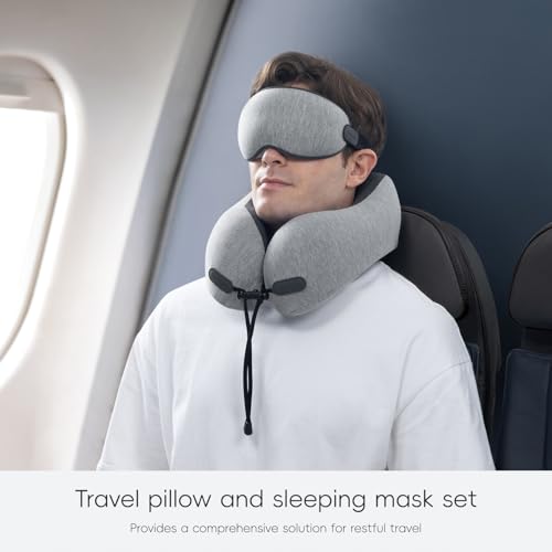 urnexttour Neck Pillow for Travel Memory Foam Design Models Pillows with Zero Eye Pressure 3D Eye Mask and Compact Bag Traveling Essentials Plane Car Flight Rest Sleeping Use Adult, Light Gray - color: Light Gray