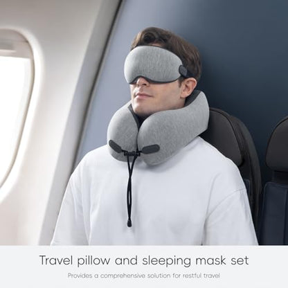 urnexttour Neck Pillow for Travel Memory Foam Design Models Pillows with Zero Eye Pressure 3D Eye Mask and Compact Bag Traveling Essentials Plane Car Flight Rest Sleeping Use Adult, Light Gray - color: Light Gray