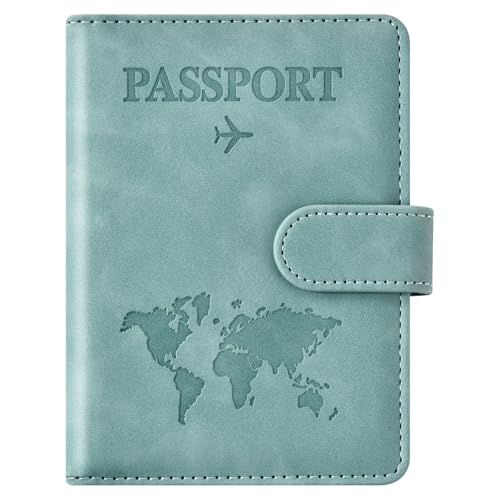 Eoehro Passport Holder for Travel Essentials, Passport Wallet Cover Case for Travel Must Haves Accessories,Passport Book Holders for Women and Men(light blue) - color: C-magnetic clasp- light blue, style: Magnetic Clasp