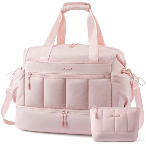 LOVEVOOK Travel Duffel Bag, Gym Bag for Women, Large Weekender Overnight Bags with Shoe Compartment, 38L Carry on Gym Hospital Bag with Wet Pocket, 2 Pcs - color: Light Pink, size: Large-2 Pcs