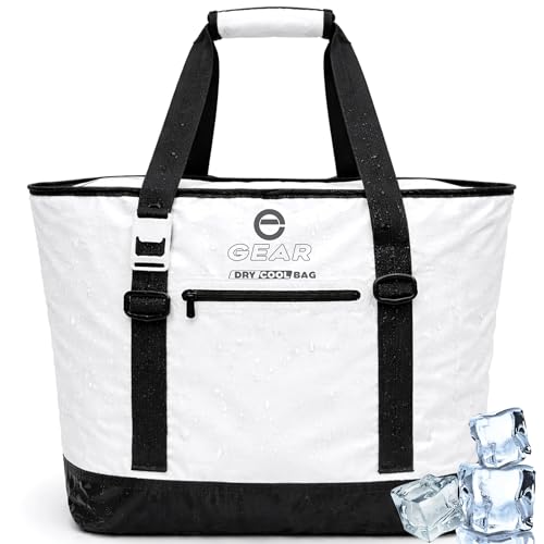 Soft Sided Cooler Tote Bag – Waterproof Leakproof Insulated Dry Bag Cooler with Zipper Top, Collapsible Beach, Pool, Boat, Grocery Cooler (20 or 36 Cans) - color: White