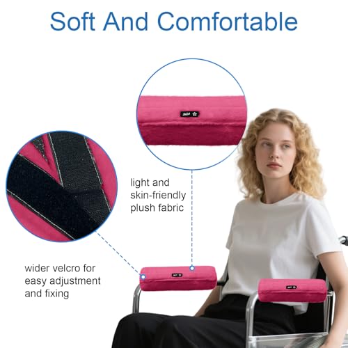 SPRING SEAON Wheelchair Armrest Covers 2 Pack Soft Memory Foam Wheelchair armrest Pads Wicking Washable for Office Transport Chair (Rose red) - color: Rose Red