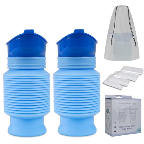 Pee Bottles for Men, Adjustable Emergency Urinal 750ml, Car Pee Bottle for Men and Women, Portable Toilet for Car, Shrinkable Personal Mobile Toilet,Urine Bottle, Travelling, Traffic Jams & Hiking - color: Blue and Blue