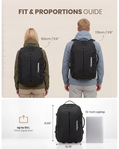 Fanwoli Rolling Vacuum Backpack Travel with One-Button Compression, 55L Expandable, Water Resistant Carry-On Suitcase Luggage, Ideal for Outdoor/Family/Trips - color: Black