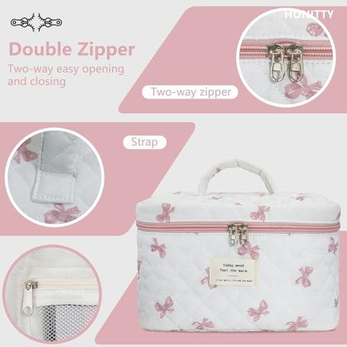 honitty Makeup Bag,Quilted Cosmetic Bag,Large Floral Make Up Bag for Women,Cotton Makeup Bag Set,Flower Travel Toiletry Bag - color: Bow Tie