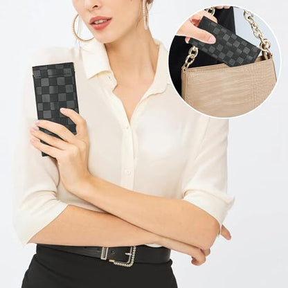 Sightor Sunglasses Case, 2 Pcs Soft Eyeglass Cases Checkered Sunglass Case Portable Squeeze Top Leather Glasses Pouch - color: Black, Beige
