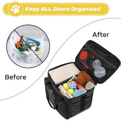 6 Set Dog Travel Bag, Large Pet Travel Kit for Supplies Includes 2 Food Containers, 1 Pet Organizer for Dogs, 2 Collapsible Bowls, 1 Treat Pouch, Dog Weekend Overnight Bag Luggage, Black - color: Black