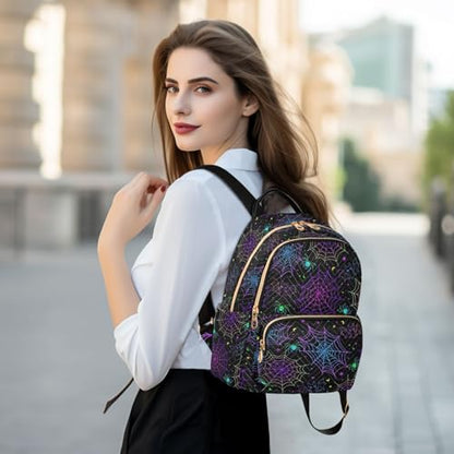 Women Fashion Backpack Purse Casual Lightweight Travel Shoulder Bag Goth Bat Spider Web Rucksack Ladies Bag, Small - color: Color 03, size: Small