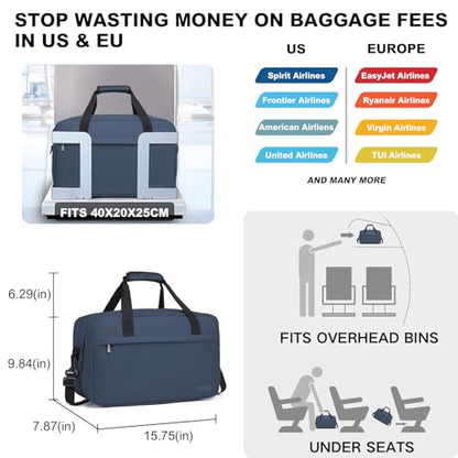 Kono Travel Duffel 20L Under Seat Carry-On Sports Tote Gym Weekender Overnight Bag - 15.75"x9.84"x7.87" Navy - color: Navy, size: M(15.75in x 9.84in x 7.87in)-20L