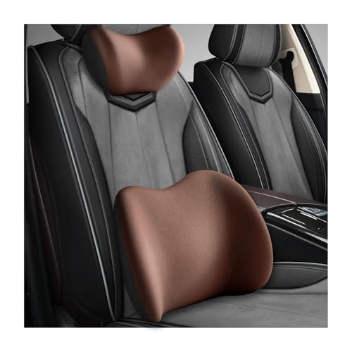 Car Headrest & Lumbar Support Cushion, Ergonomic Memory Foam Car Neck Back Support w/Removable Cover, Universal Breathable Lumbar Cushion Headrest Pillow with Adjusatble Strap (Coffee) - color: Coffee, size: 1 PCS