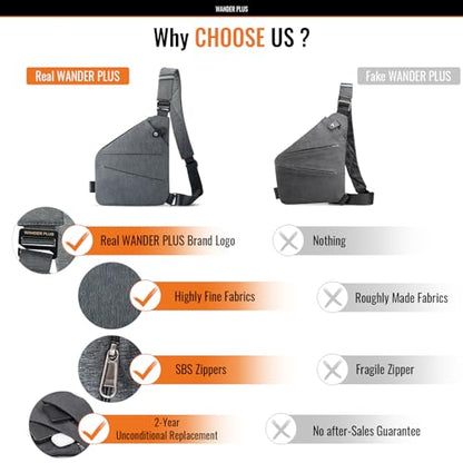WANDER PLUS® Anti Theft Crossbody Bag, Shoulder Bag Anti-theft Design for Travel, Sport, Work - color: Grey