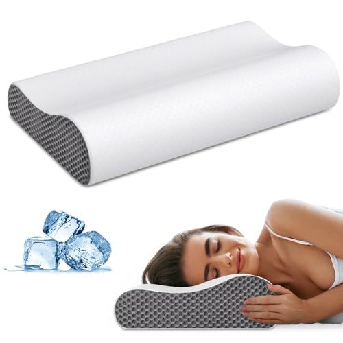 Cervical Neck Pillow for Pain Relief, Contour Memory Foam Pillows Ergonomic Pillow for Sleeping Bed Pillow Neck Support with Cooling Pillowcase Orthopedic Pillow for Side Back Sleepers(Light Grey) - color: Light Grey