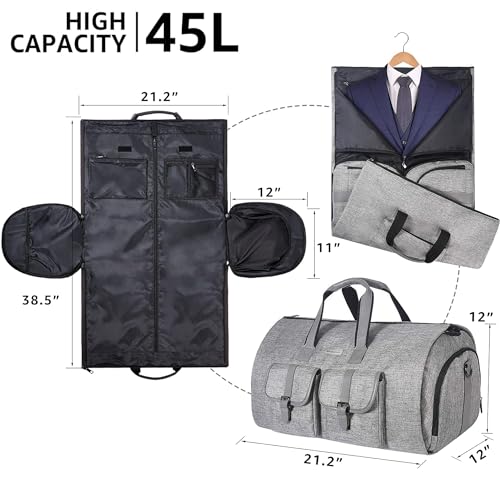 UNIQUEBELLA Convertible Garment Bag for Travel Carry on Garment Duffel Suit Bag with Shoe Compartment Weekend Flight Bag for Men - color: Grey