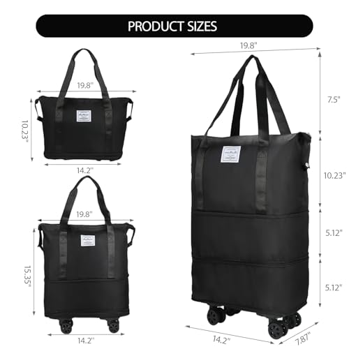 18-40L Rolling Duffle Bag with Wheels,Expandable Foldable Luggagelarge Expandable Travel rolling bag,Wheeled Travel Duffel Weekend Bags,Lightweight Carry-On Luggage for Gym, Camping, Business Trip