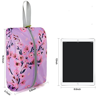 BeeGreen Shoe Organizer 6pcs Shoe Bags with Zipper Closure, Flower Design Shoe Storage Organizer with Handle Travel Bags For Men and Women, Portable Nylon Travel Gifts - style: Green-plum Flower