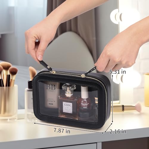 Pinkmik Clear Makeup Bag Transparent Travel Case for Cosmetics and Toiletries Women's Clear Car Bag with Zipper (Black, Small) - color: Black, size: Small