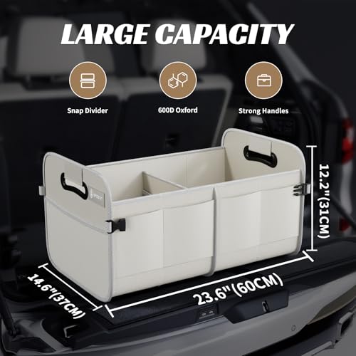 Sposuit Trunk Organizer for Car - 70L Collapsible Trunk Storage with 11 Pockets & Reinforced Handles, SUV Trunk Organizers for Grocery Cargo(White) - color: White, size: Large