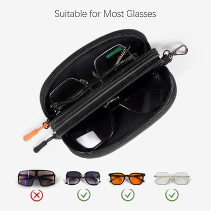 Double Eyeglasses Case Soft Portable Zipper Sunglasses Pouch with Keychain Clip for Men Women - color: Black - Pack of 2