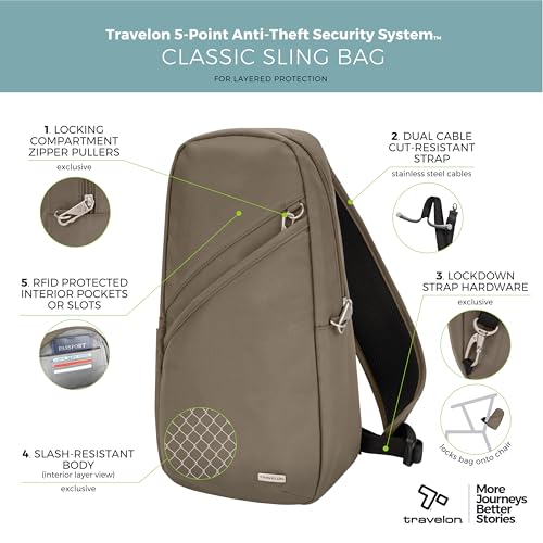 Travelon Anti-Theft Classic Sling Bag - color: Nutmeg