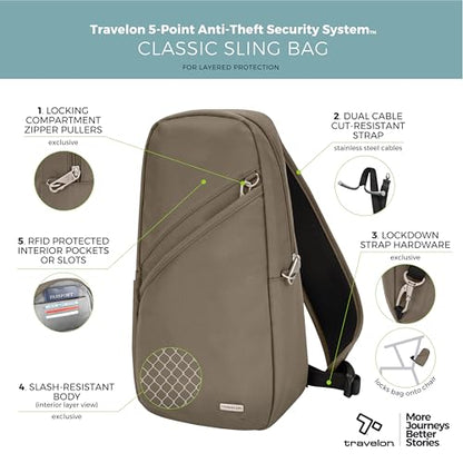 Travelon Anti-Theft Classic Sling Bag - color: Nutmeg