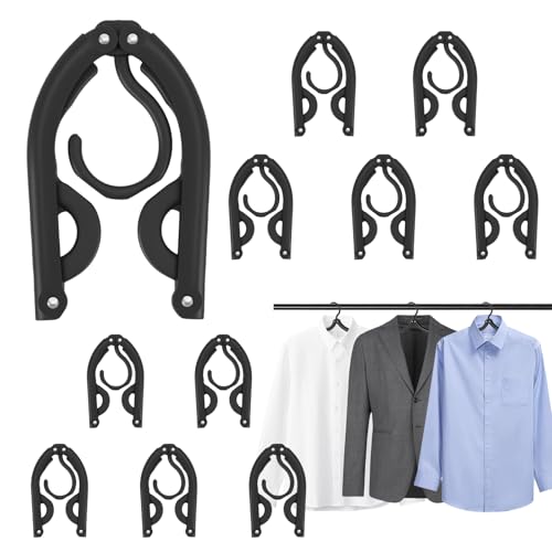 10 Pcs Travel Hangers, 2026 Cruise Ship Essentials, Foldable Plastic Hangers for Suitcase, Portable Travel Must Haves for RV Camping Hotel Europe Vacation (Black)