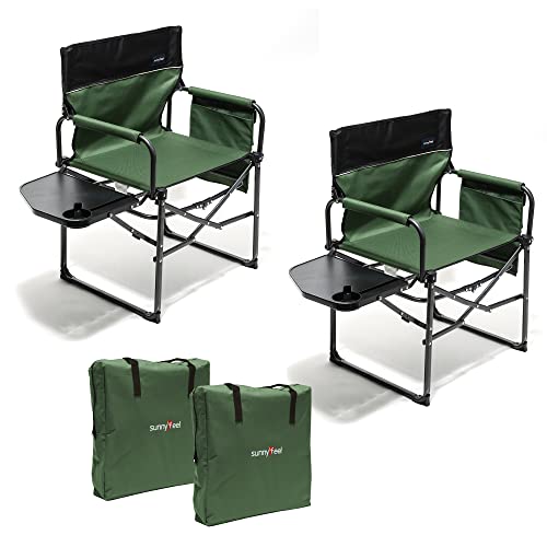 SUNNYFEEL Camping Directors Chair 2 Pack, Heavy Duty,Oversized Portable Folding Chair with Side Table, Pocket for Beach, Fishing,Trip,Picnic,Lawn,Concert Outdoor Foldable Camp Chairs - color: Green-2set