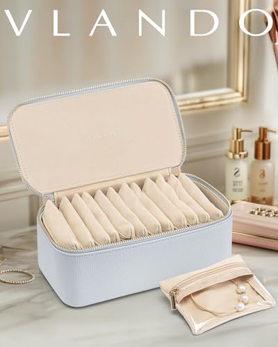 Vlando Jewelry Travel Case,Travel Jewelry Organizer with Clear Velvet Jewelry Bags 12Pcs Zipper Pouch for Women Girls-Baby Blue - color: D.12PCS Baby Blue