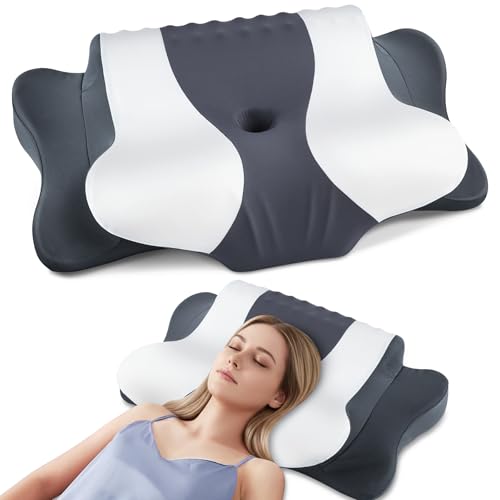 Cervical Neck Pillow for Pain Relief,Cervical Pillow with Memory Foam Ergonomic Pillows with Dual Heights for Back,Stomach and Side Sleepers Kids' Floor Pillows Cushions (Grey, Standard 26"×15") - color: Grey, size: Standard 26"×15"