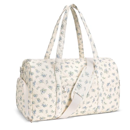 Gym Bag for Women, Cute Duffle Bag, Quilted Duffle Bag for Travel, Floral Duffle Bags, Weekend Bag with Zipper Pocket Dance Bag Organizer - color: B-Blue floral print