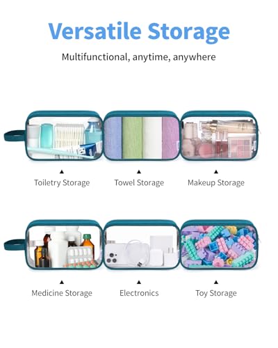 Narwey Clear Travel Toiletry Bags for Traveling Toiletries Men Women, Clear Makeup Bag Cosmetic Bag with Zipper, Make Up Pouch Organizer Bag with Handle, Skincare Beach Snack Medicine Bag, Teal - color: Clear-Teal