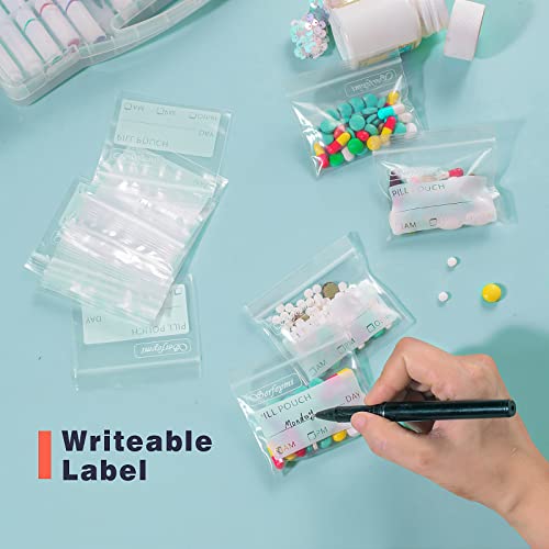Serfeymi Pill Bags for Travel Pill Pouch Organizer Pack of 400 BPA Free 3 x 2.75 inch Reusable Pill Pouches for Medicine with Write on Label & Zipper Seal Waterproof AM PM Pill Baggies for Supplements - size: Pack of 400