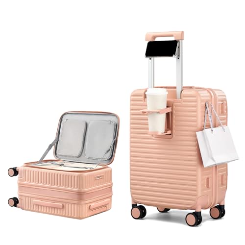 HanTrip 20 Inch Carry on Luggage 22x14x9 Airline Approved Hard Shell Suitcases with Wheels, Top Opening Expandable Carry on Luggage with Cup Holder Small Rolling Suitcase with Lock, Pink - color: Pink, size: Expandable 20 Inch