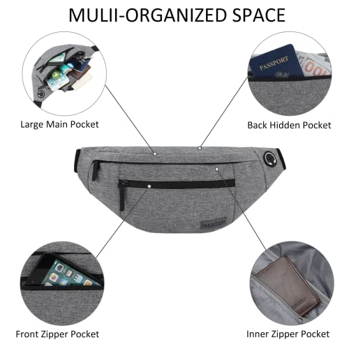 MAXTOP Large Crossbody Fanny Pack with 4-Zipper Pockets,Gifts for Enjoy Sports Festival Workout Traveling Running Casual Hands-Free Wallets Waist Pack Phone Bag Carrying All Phones - color: Neutral Gray, style: Large Fanny Pack(4 Zipper Pockets)