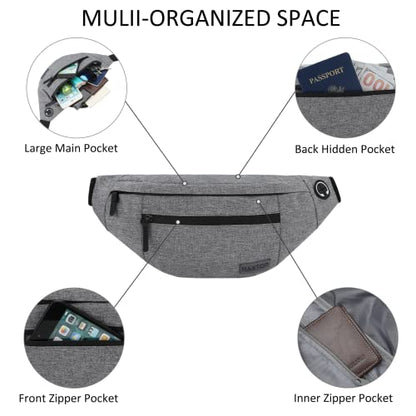 MAXTOP Large Crossbody Fanny Pack with 4-Zipper Pockets,Gifts for Enjoy Sports Festival Workout Traveling Running Casual Hands-Free Wallets Waist Pack Phone Bag Carrying All Phones - color: Neutral Gray, style: Large Fanny Pack(4 Zipper Pockets)