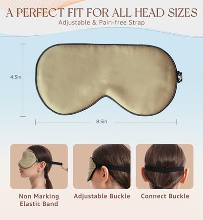 HiRui Silk Sleep Mask, 100% Natural Mulberry Silk of Double-Sided & Inner-Filling, Ultra-Smooth Soft, Adjustable Strap, Blocks Light for Night Sleeping, Travel, Office Naps (Khaki) - color: Khaki
